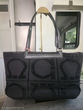 Salvatore Ferragamo Black Woven Tote with Leather Handles